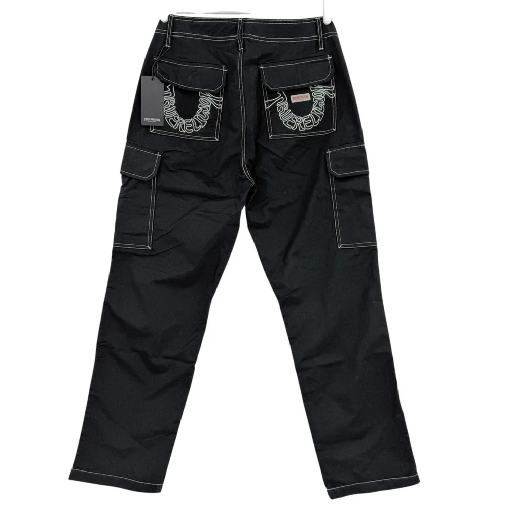 True Religion Men's Straight Leg Outline Jet Black Cargo Pants 32x32 NWT $159.00